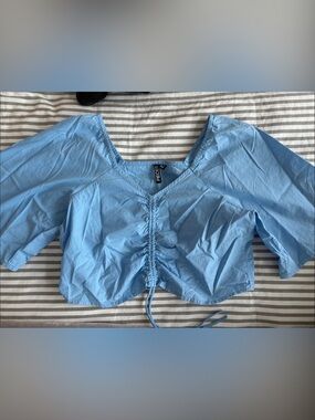 PIECES Light Blue Drawstring Crop Top